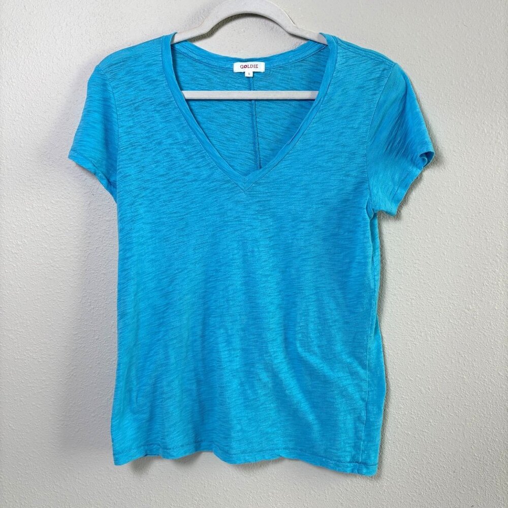 Goldie V Neck T Shirt Size S Blue Short Sleeve Top Casual Lightweight Tee